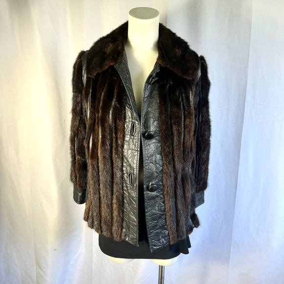 VINTAGE LEATHER JACKET OLD MONEY WINTER COAT LEATHER COAT WITH FUR TRIM SMALL - Picture 5 of 16
